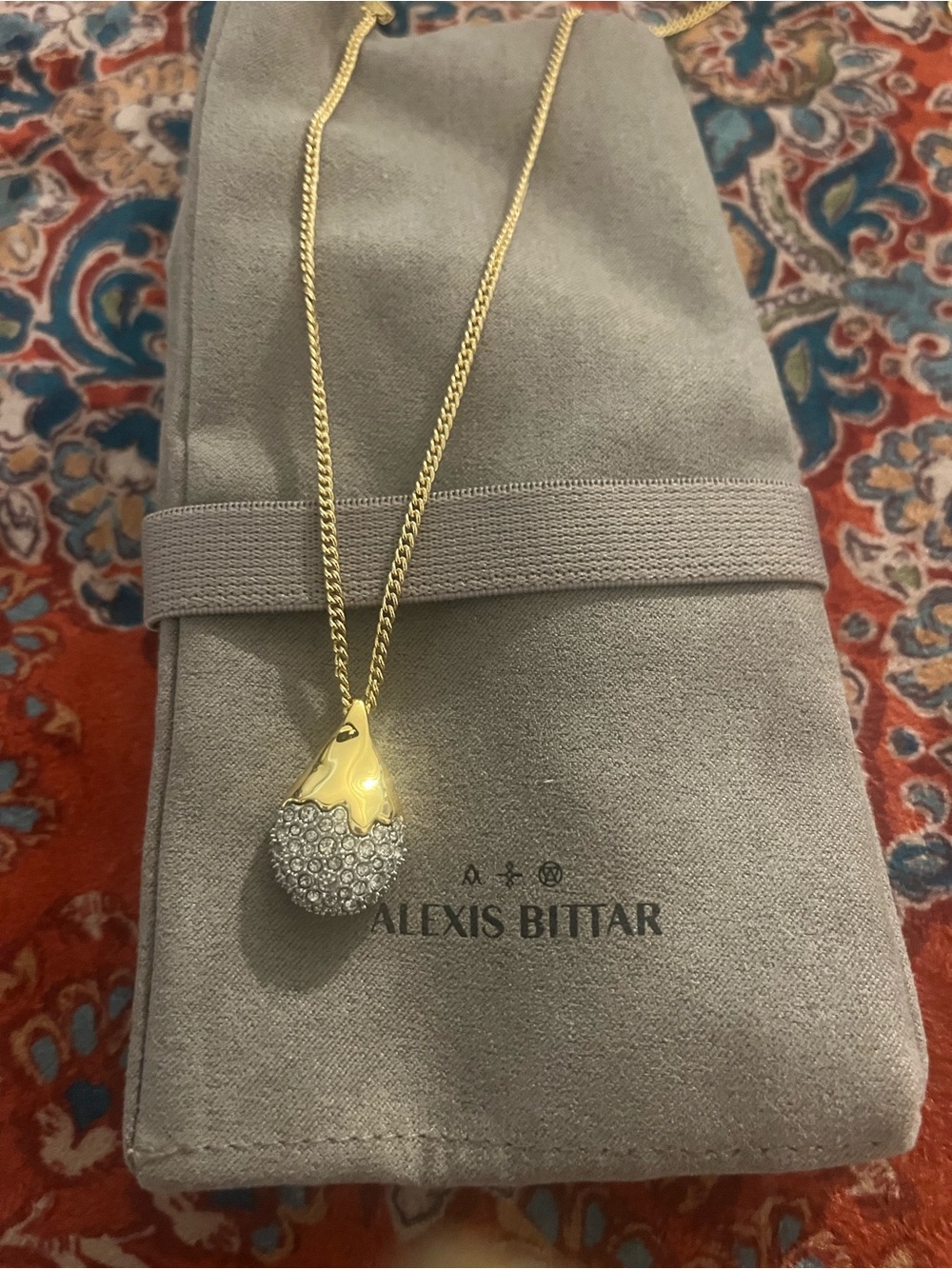 Alexis Bittar Gold and Crystal Pavé Teardrop Pendant Necklace